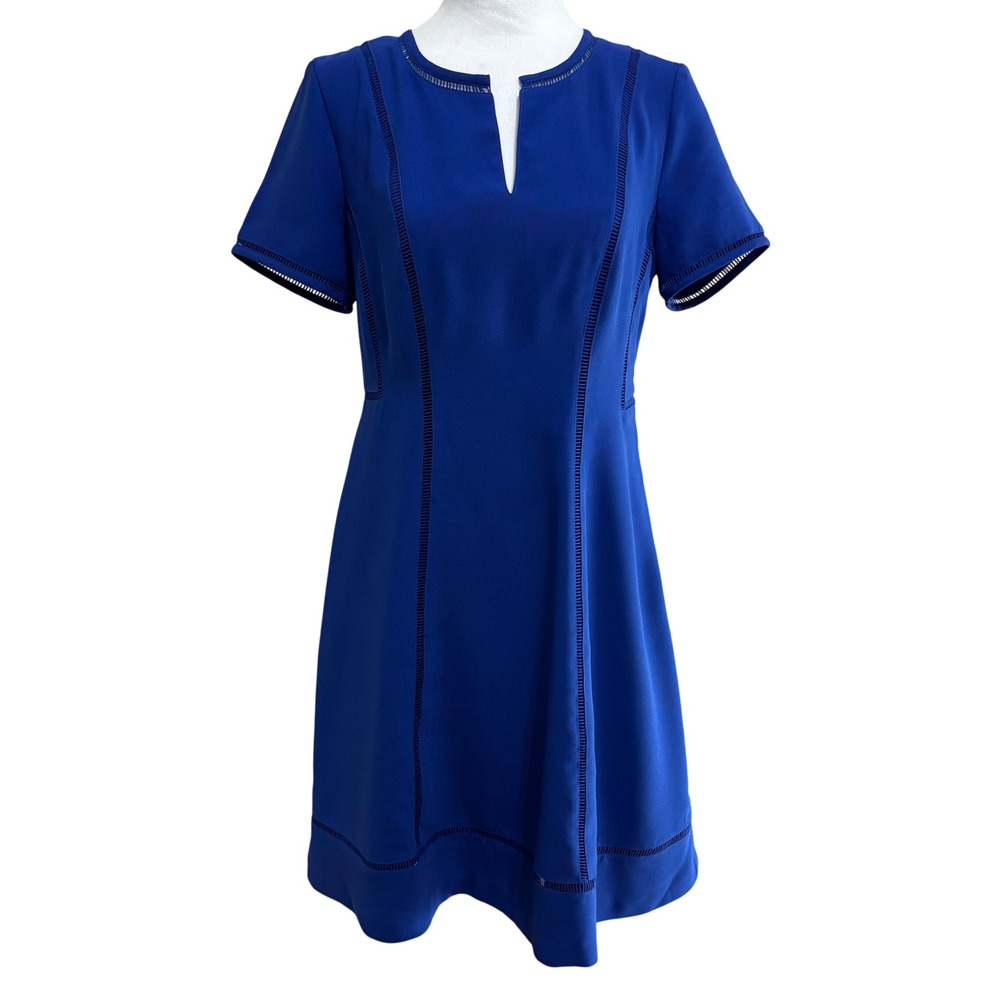Banana Republic Fit & Flare Dress Royal Blue Ladder Stitch Trim Career Party 6